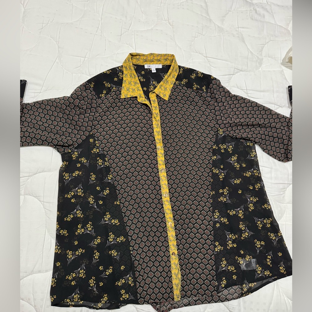 Dr2 Black And Yellow Patterned Button Down Shirt … - image 5